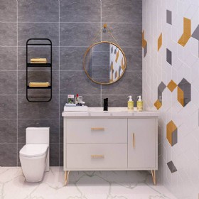 48" White Modern Bathroom Vanity With Mirror